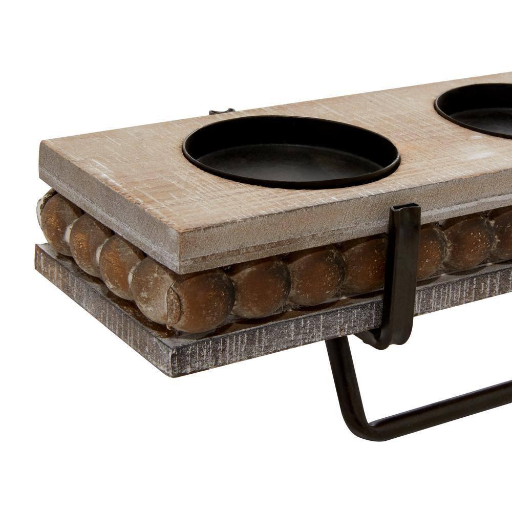 DecMode 5 Holder Brown Wooden Pillar Candelabra