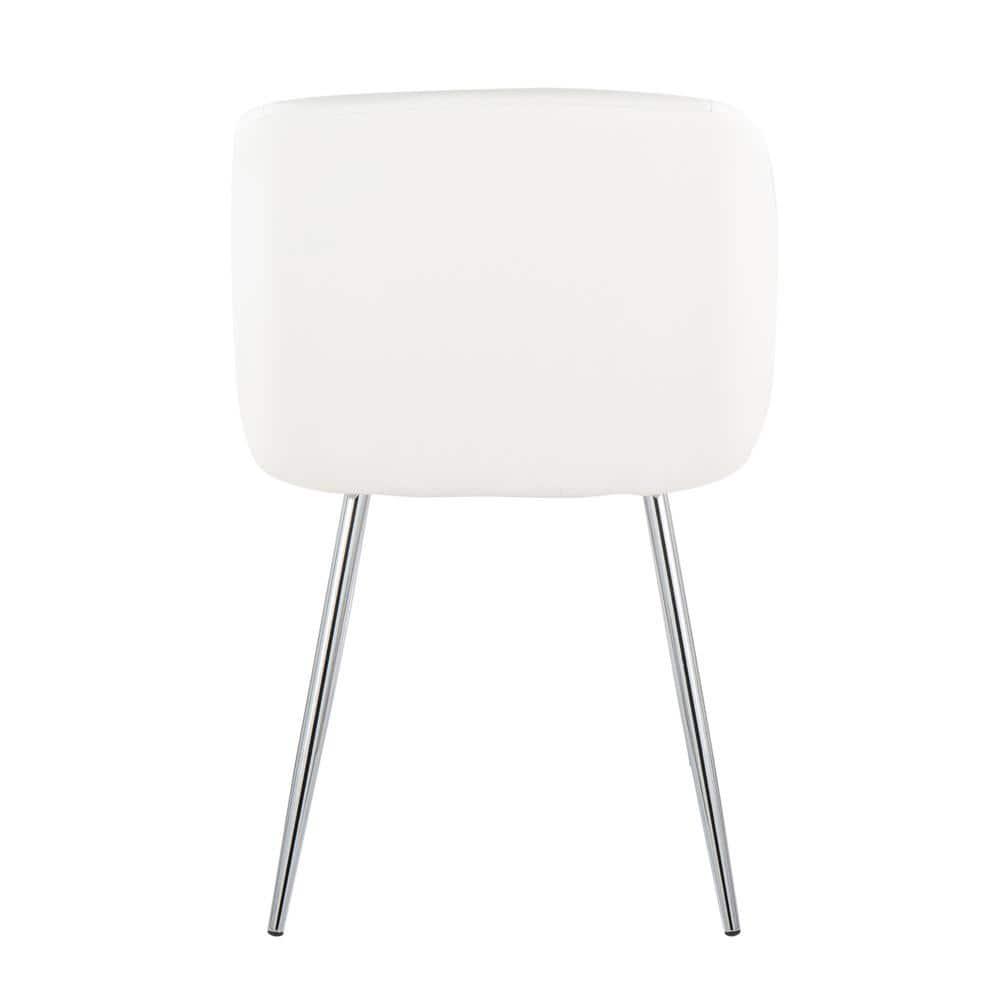 Set of 2 Fran Dining Chairs Chrome/White - LumiSource: Faux Leather Upholstered, Metal Legs, Modern Design