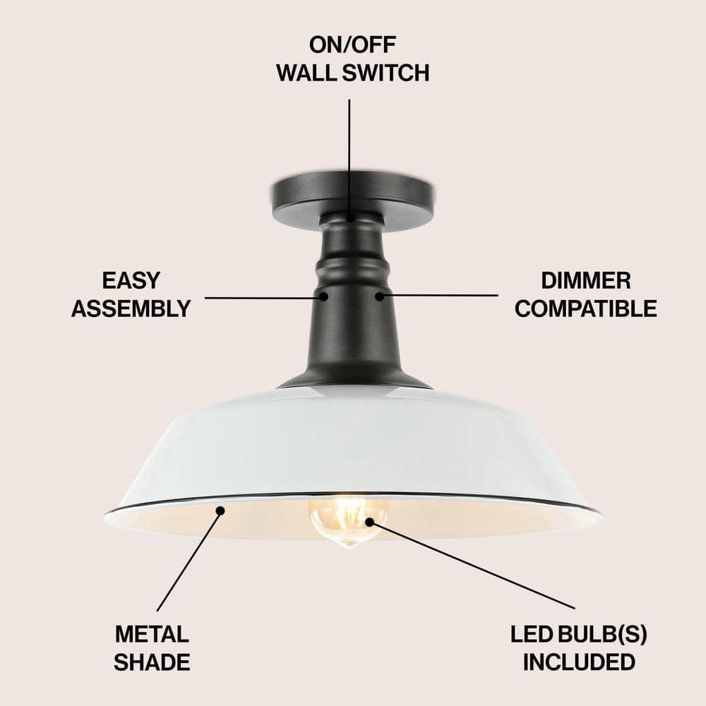 JONATHAN y Camila Montaje Semi Empotrado de Hierro LED Industrial Clásico de 14" con 1 Luz para Interior/exterior, Blanco/negro, JYL7617A