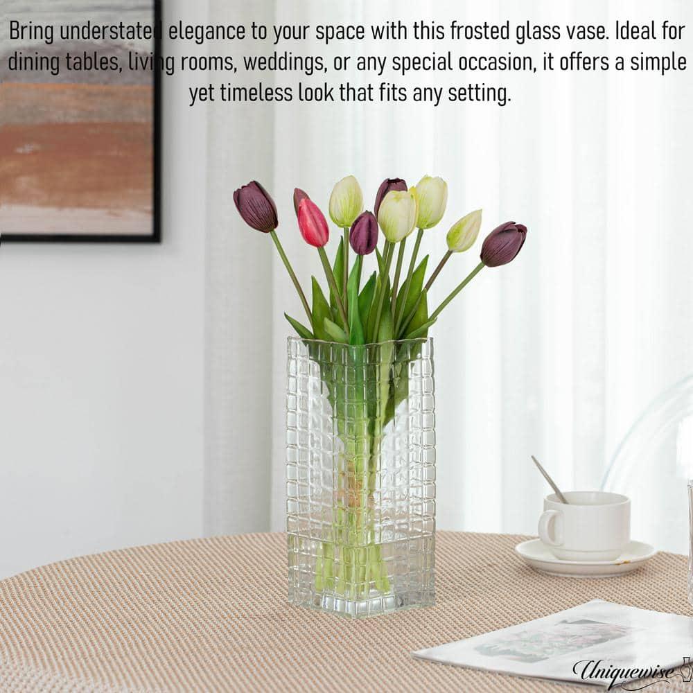 Uniquewise Set Of 10 And 12-Inch Square Frosted Gray Glass Table Vases - A Timeless Centerpiece For Dining Tables, Living Rooms, Bedrooms, Hotel Reception Areas And Conference Rooms, Ideal For Wedding Decor