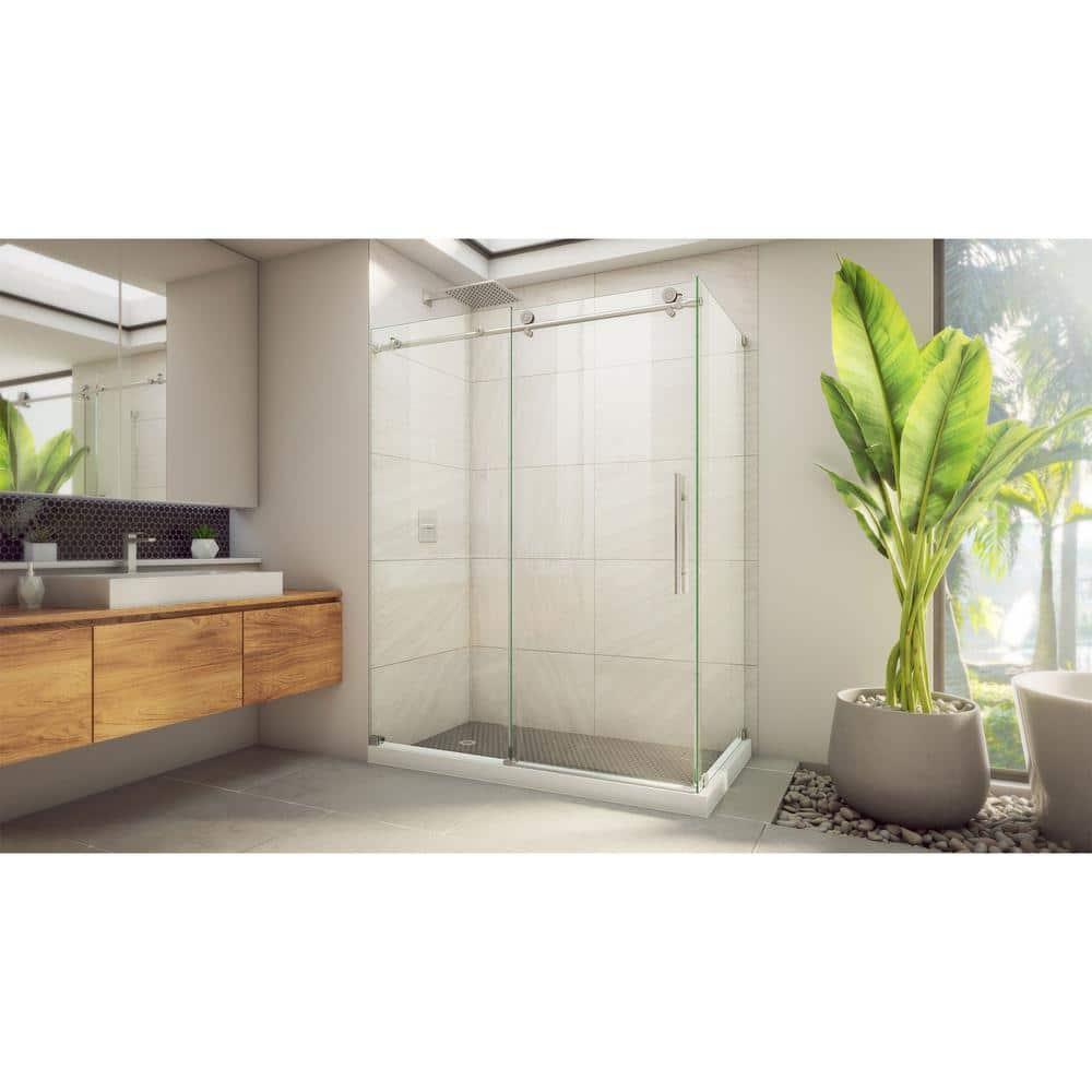 60.38" W x 34.5" D x 76" H Frameless Rectangle Sliding Shower Enclosure