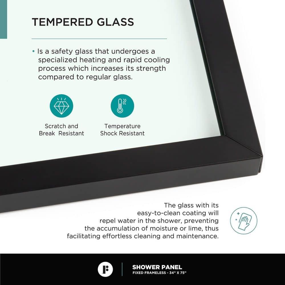 34'' W x 74.25'' H Semi-Frameless Fixed Glass Panel