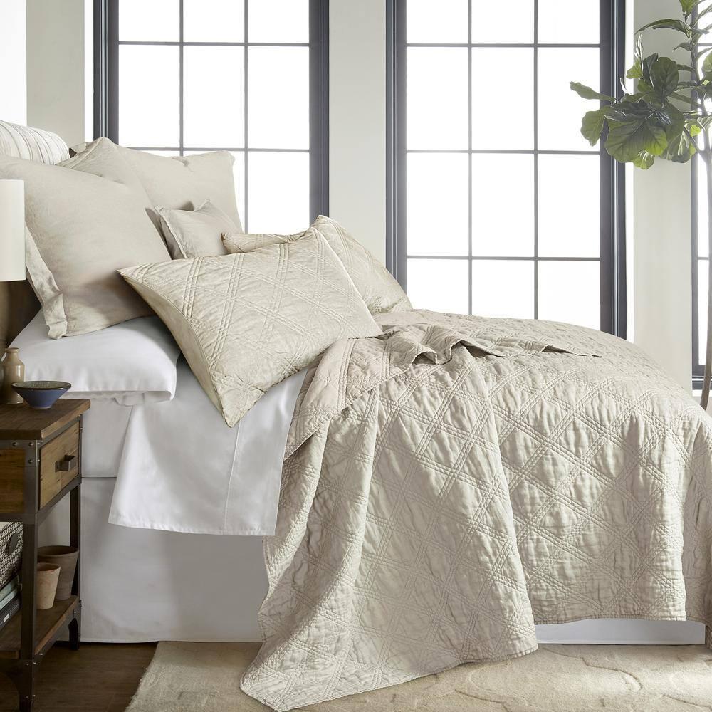 Linen Front/Cotton Back Standard Quilted Sham - Natural - Levtex Home