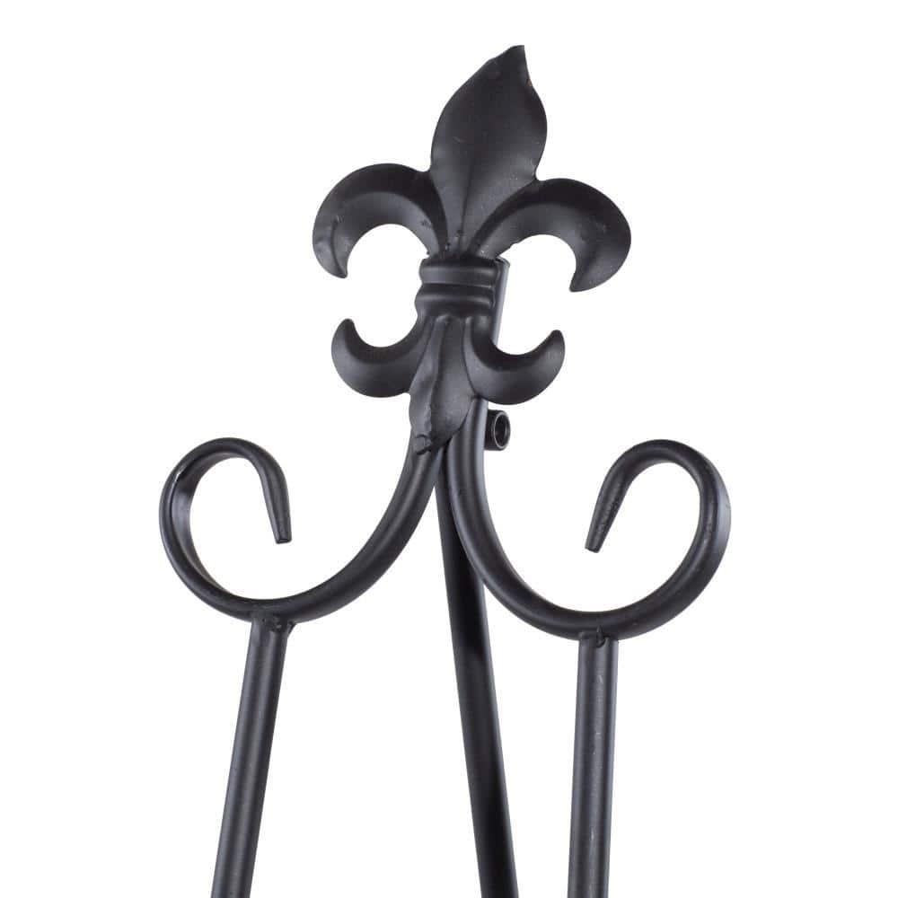 Black Iron Adjustable Floor Easel with Scroll Accents