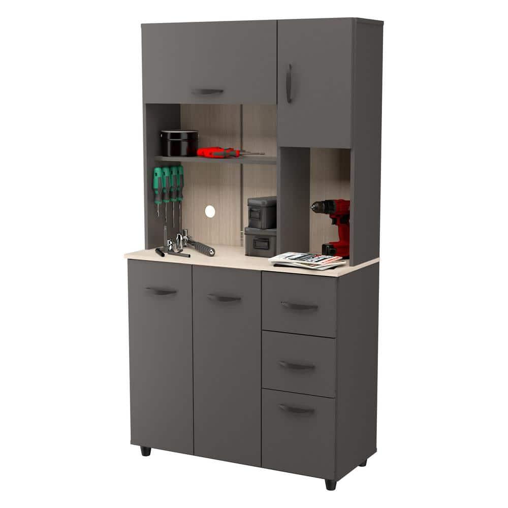 Inval Kratos 6-Shelf Garage Cabinet, Dark Gray and Maple