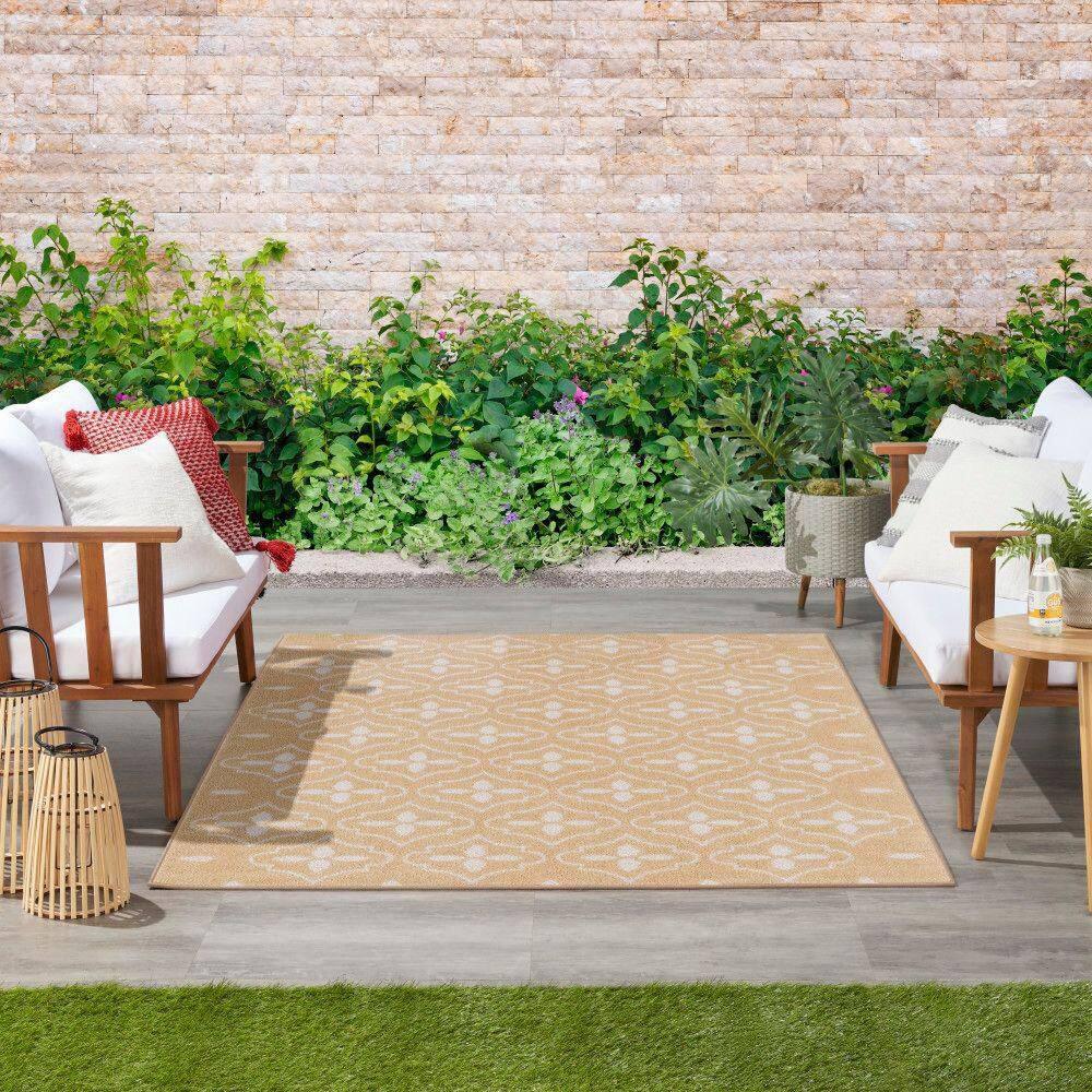 Nourison Essentials Moroccan Modern Indoor Outdoor Rug Beige Ivory 4' x 6'