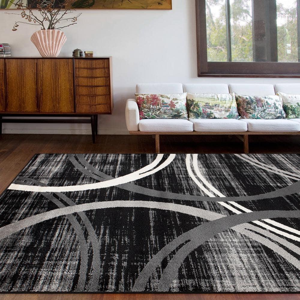 World Rug Gallery Contemporary Abstract Circles Design 3'3" x 5'  Black Area Rug