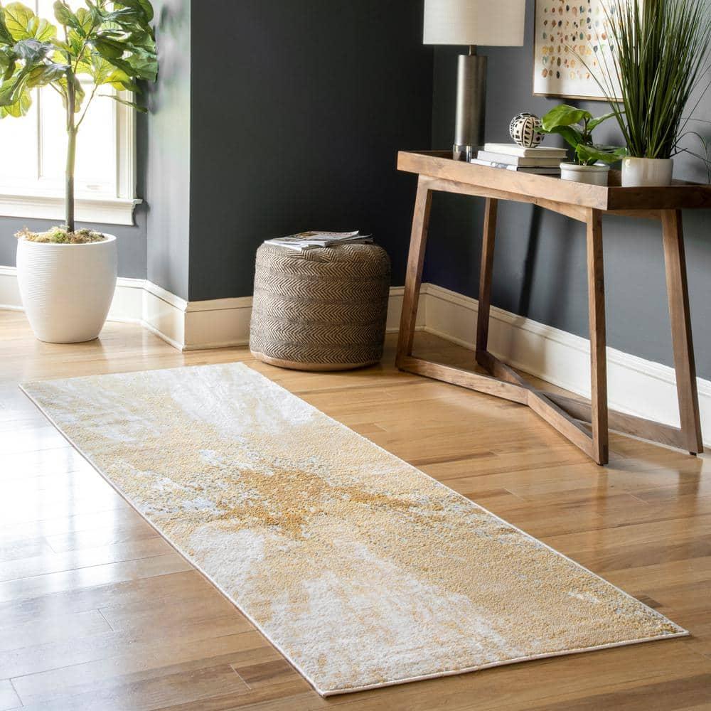 Nuloom Cyn Abstract 2x12 Runner Indoor Area Rug for Living Room Bedroom Dining Room Entryway Hallway Kitchen, Gold/Ivory