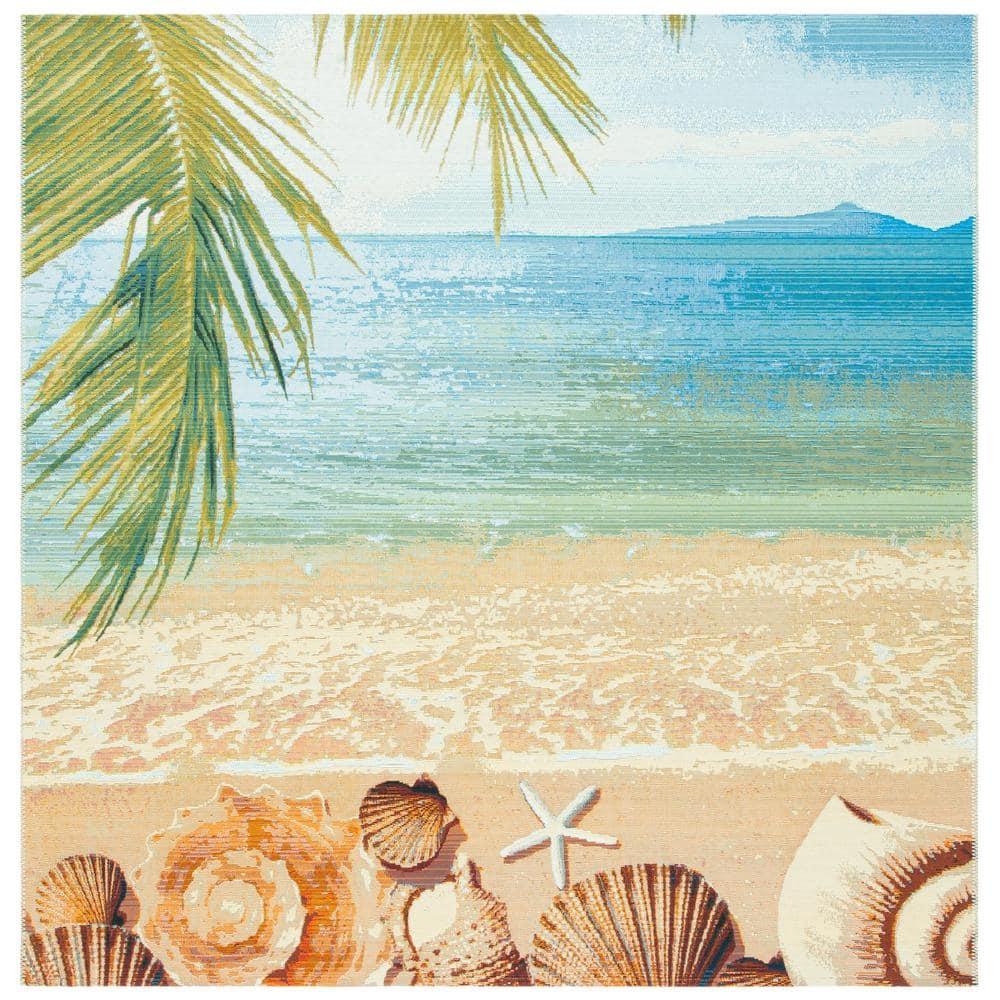 Barbados 500 BAR555 Power Loomed Indoor/Outdoor Area Rug - Gold/Blue - 6'6"x6'6" - Safavieh
