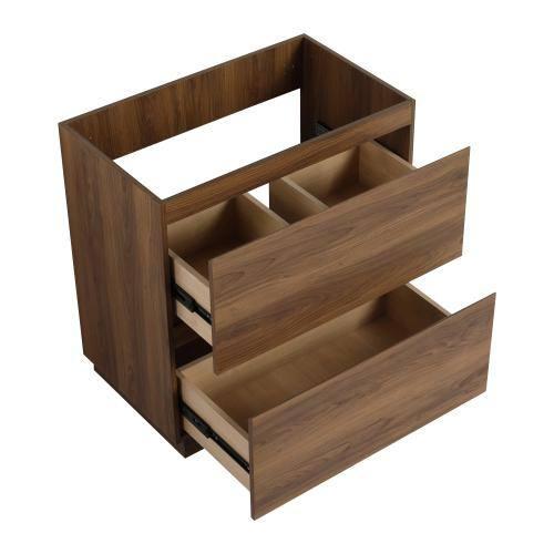 30" Medium Brown MDF Freestanding Double Drawer Vanity Cabinet