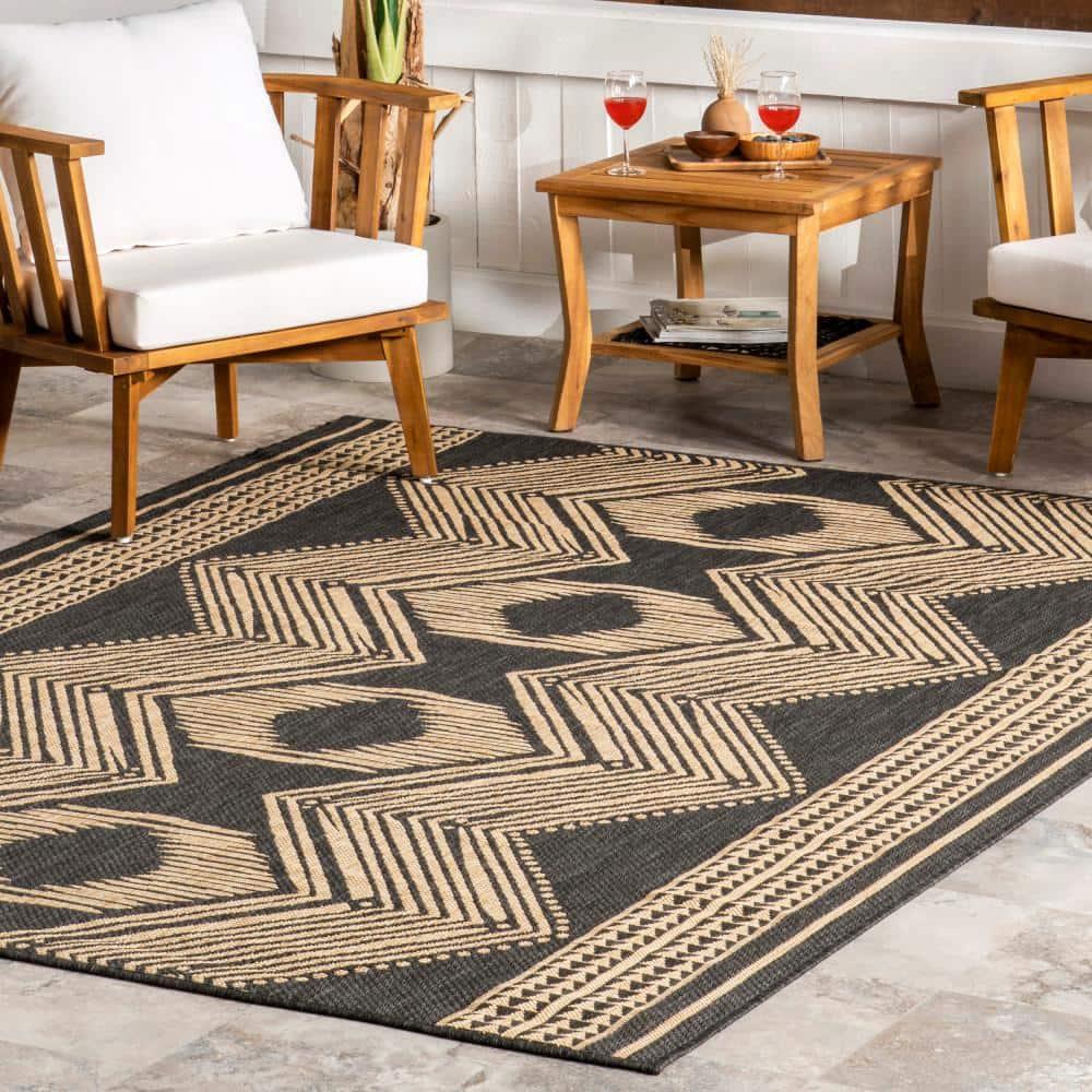 nuLOOM 5' x 8' Outdoor Geometric Area Rug, Stain Resistant, Weather Resistant, High Traffic, Patio, Balcony, Outside, Ranya Dark Grey