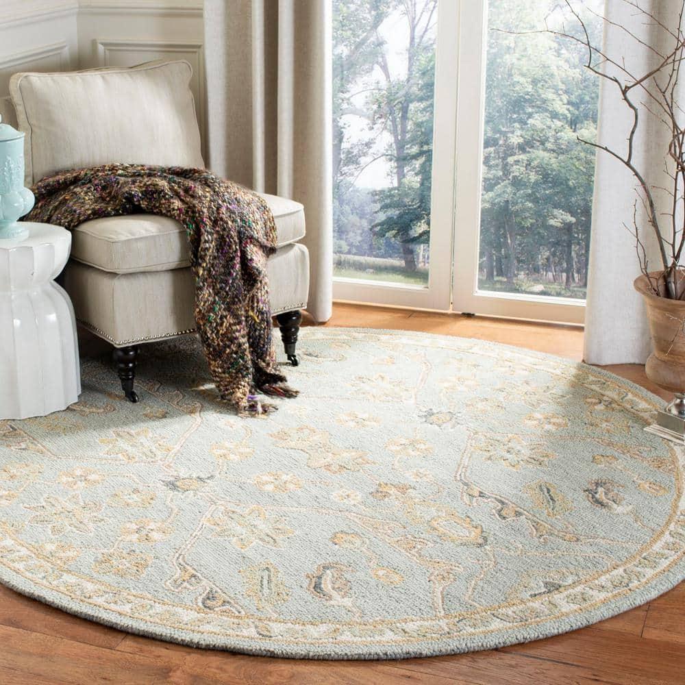 SAFAVIEH Blossom Constantine Floral Traditional Wool Area Rug, Slate/Beige, 6' x 6' Round