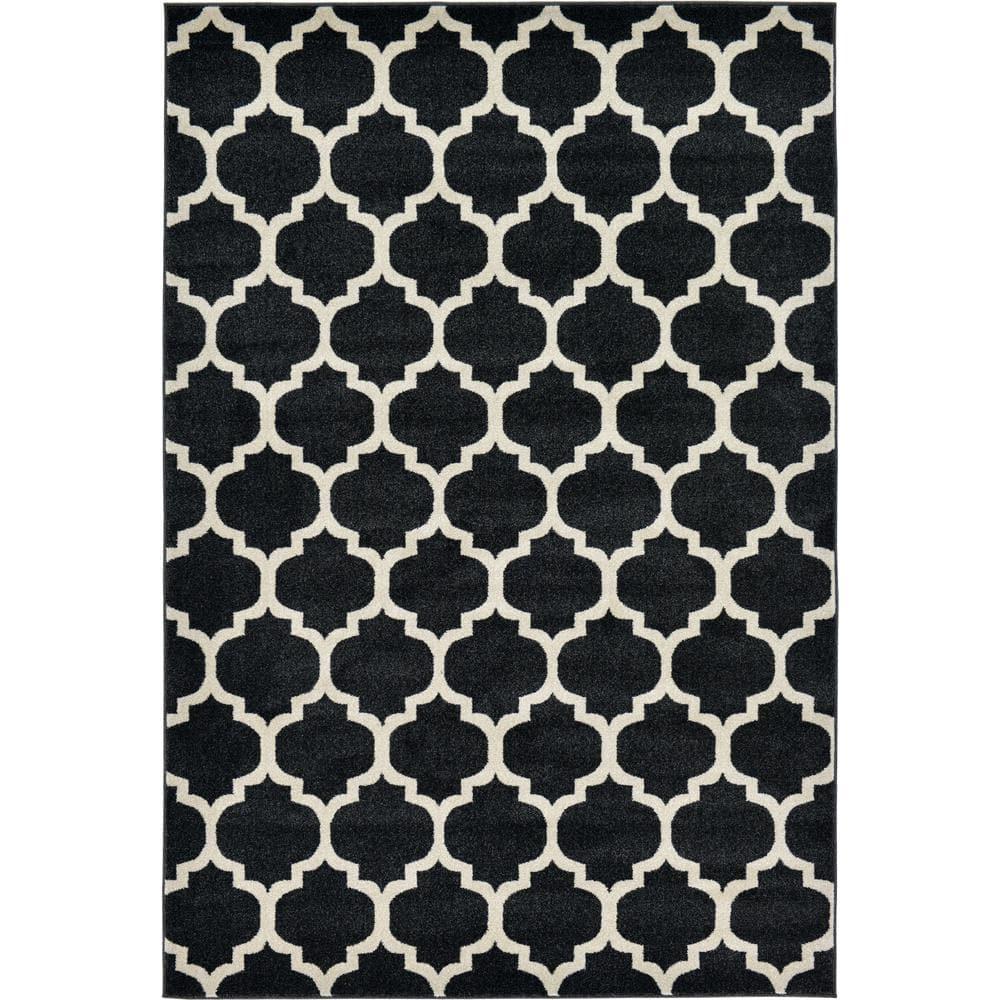 Unique Loom Trellis Collection Area Rug - Philadelphia (6' 1" x 9' Rectangle Black/Beige)