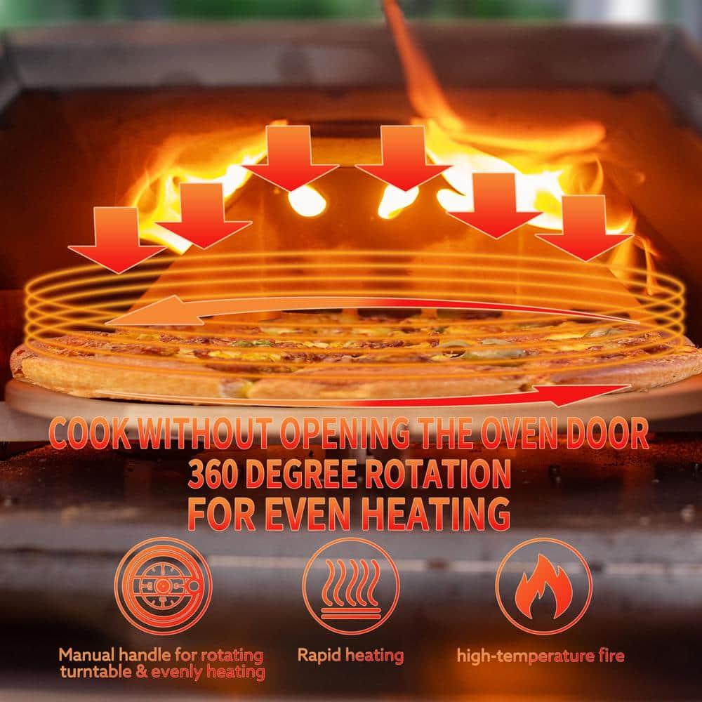 Enyopro 12" Semi-Automatic Outdoor Pizza Oven, Portable Wood-Fired Pizza Maker with Manual Rotating Turntable, Temperature Gauge for Stone-Baked Pizzas, Steak, Bread, Garden & Outdoor Use