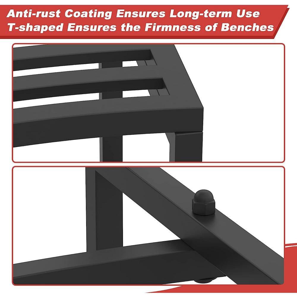 Metal Curved Fire Pit Bench Set of 4, Coated Black Metal Outdoor Stool Bench, Outdoor Fire Pit Seating, Steel Backless