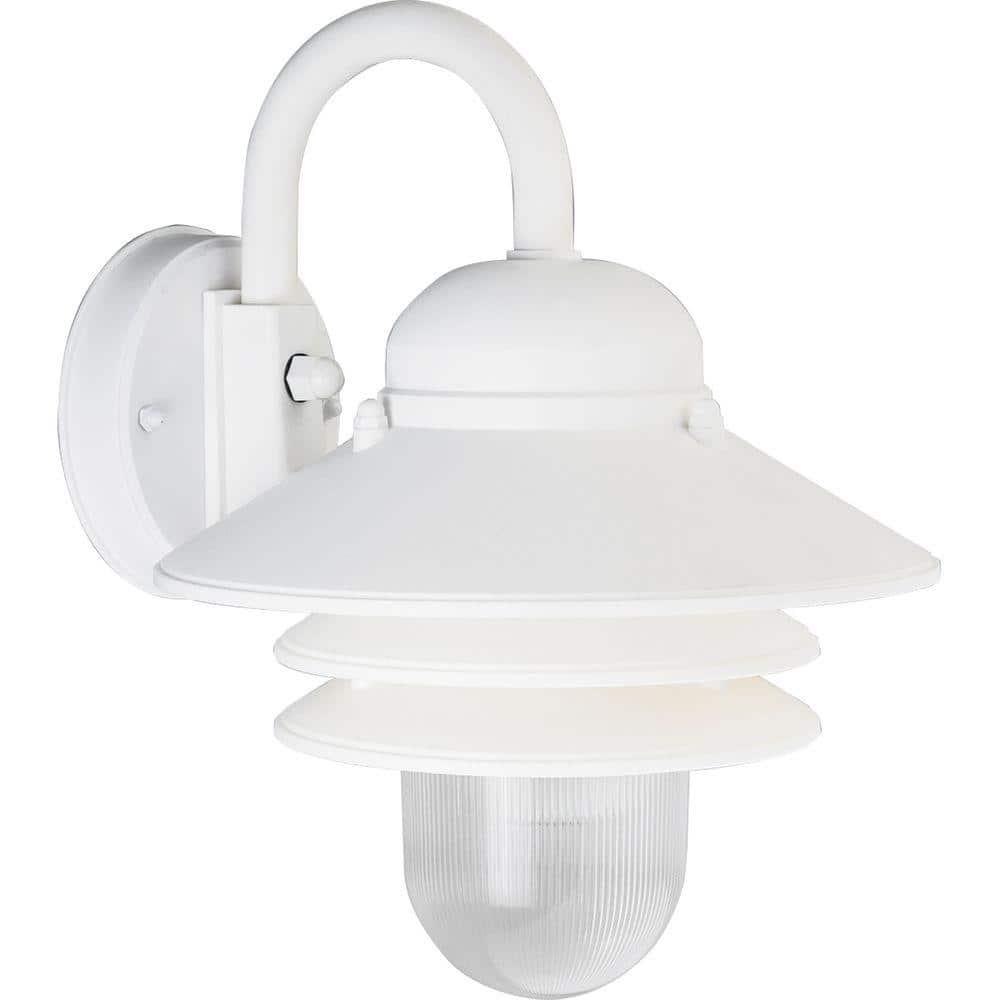 Progress Lighting Newport 1-Light Outdoor Wall Lantern, White Finish, Clear Prismatic Acrylic Shade