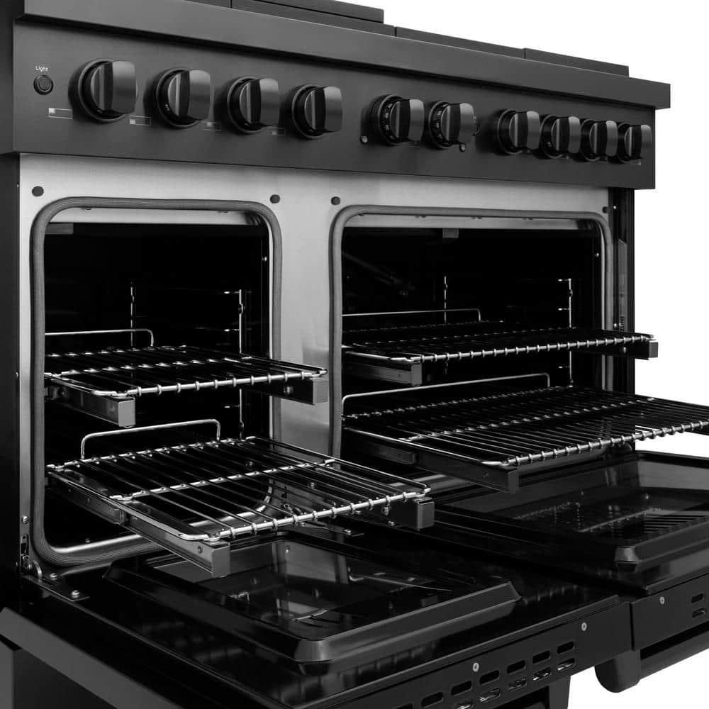 ZLINE 48 in. 6.7 cu. ft. Paramount Double Oven Gas Range W/ 8 Burner Cooktop in Black Stainless Steel (SGRB-48)