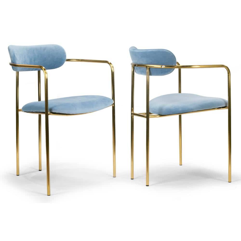 Set of 2 Demi Contemporary Chair Light Blue - LumiSource: Gold Frame, Velvet, Cushioned Seat