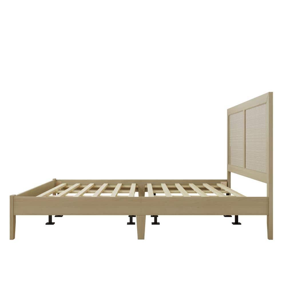 Christopher Knight Home Eudoca Rubber Wood Platform Bed with Rattan Woven Headboard, Natural, King