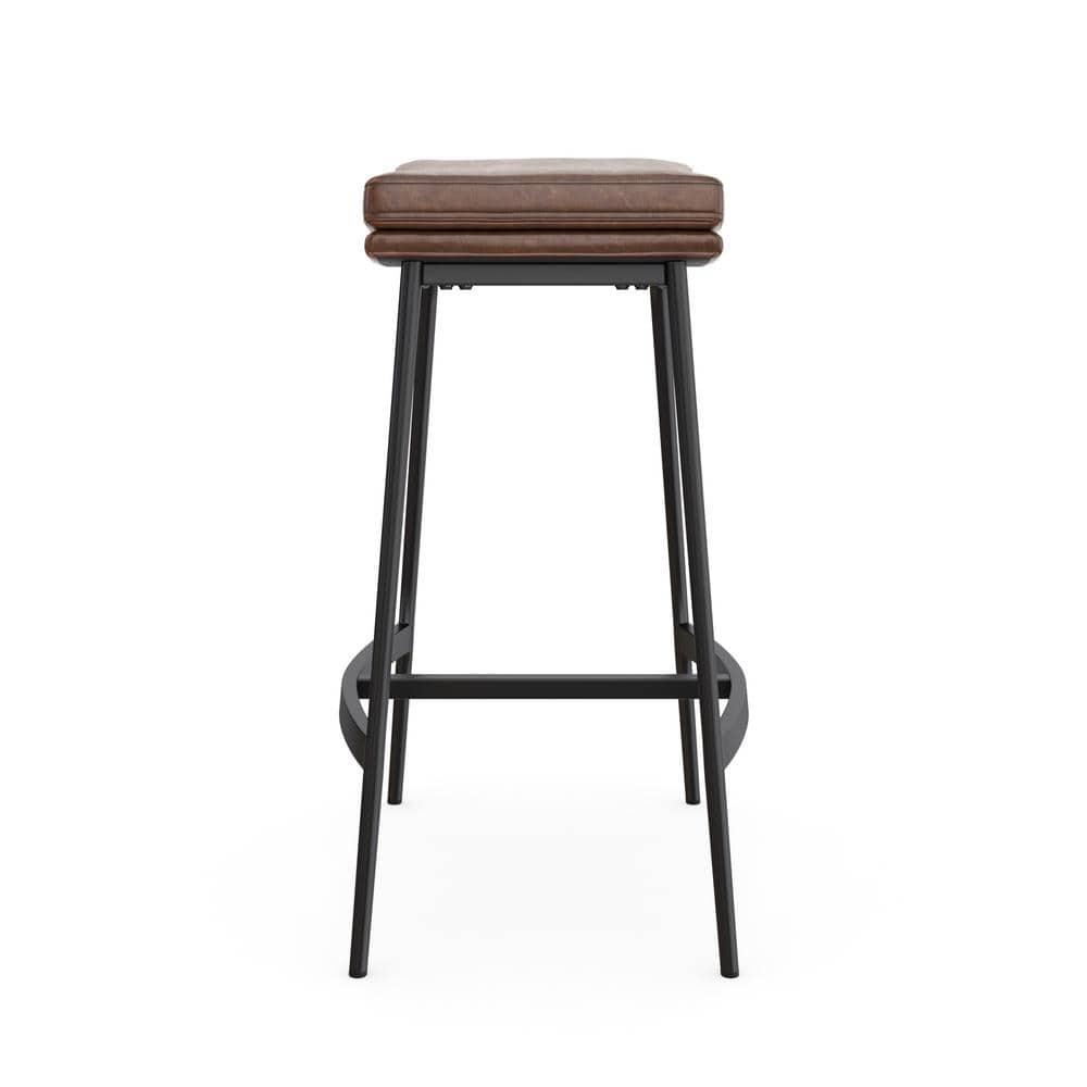 Upholstered Counter Height Metal Barstool Vintage Brown/Matte Black - Nathan James: Faux Leather, Modern Farmhouse Kitchen, 275 lbs Limit