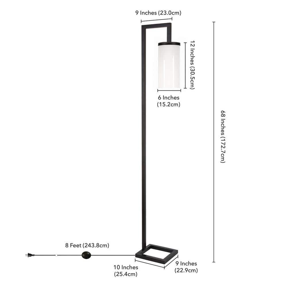 Evelyn&Zoe Malva 67.75" Tall Floor Lamp with Glass shade in Blackened Bronze/White