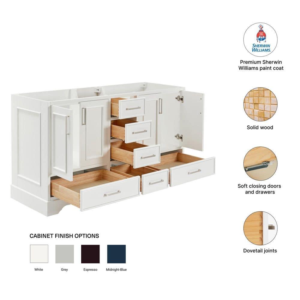 Ariel A061d-Bc Cambridge 60" Double Free Standing Vanity Cabinet Only - White