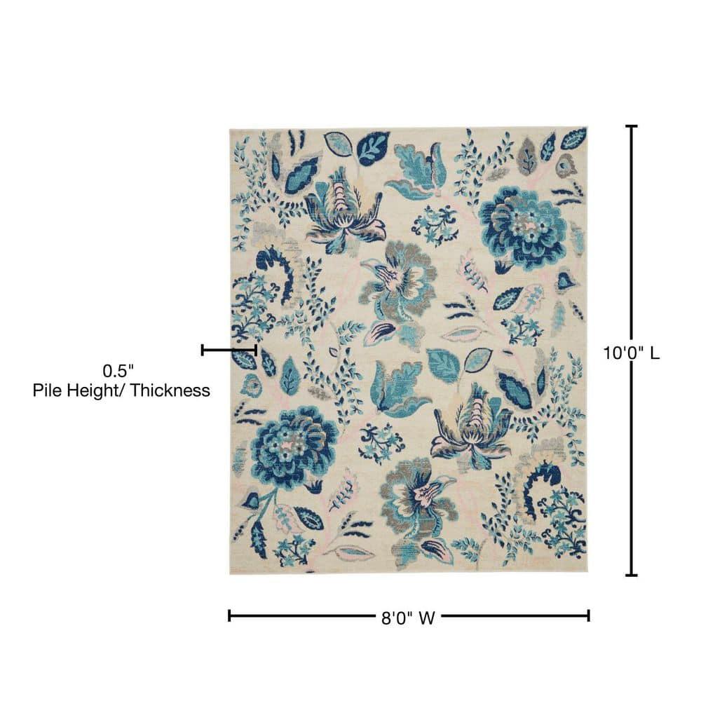 Nourison Tranquil 8' X 10' Ivory/Light Blue Area Rug French Country Eclectic Floral by Nourison