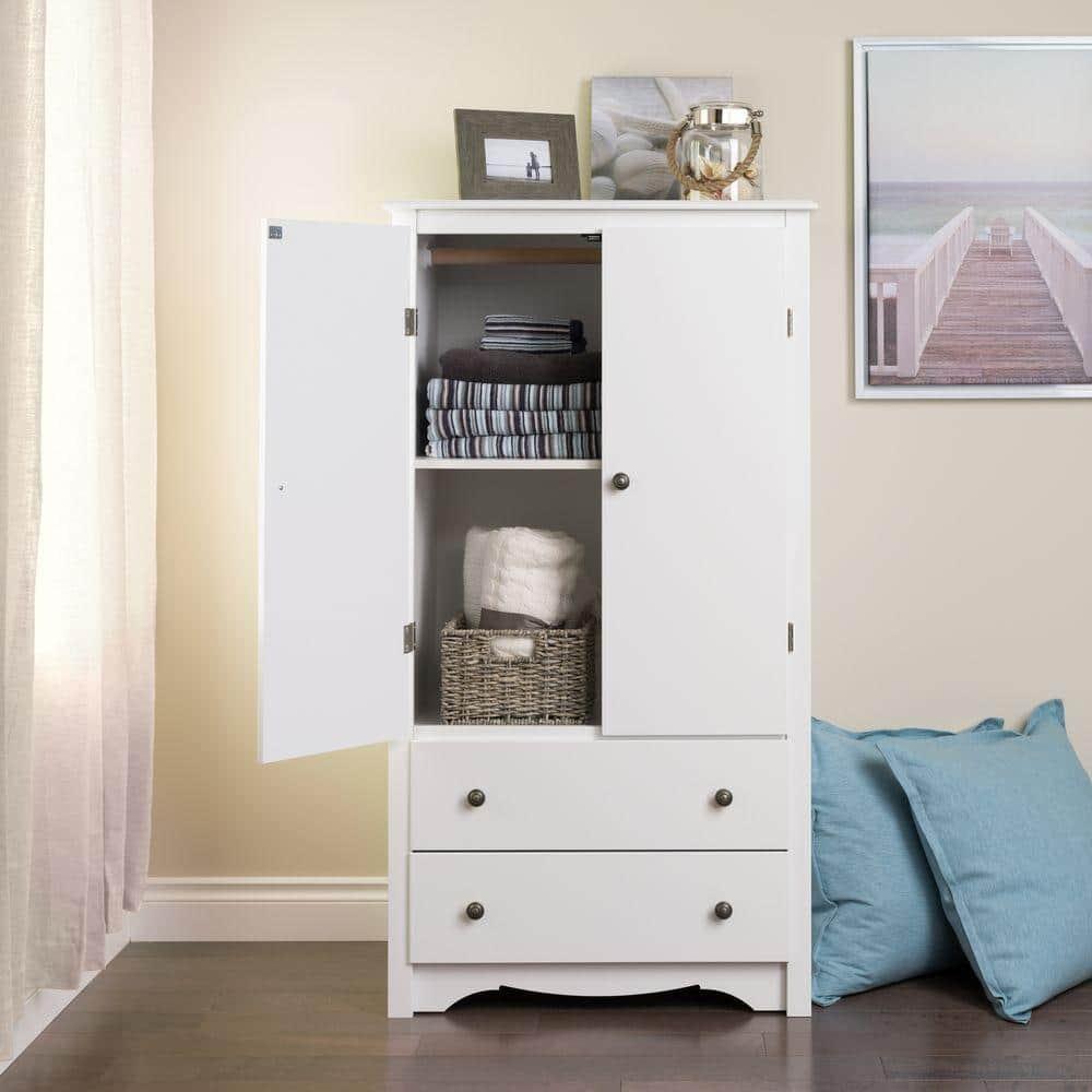 Prepac Monterey Armoire White: Transitional Style, Wood Composite, 2-Door Wardrobe for Hanging Clothes