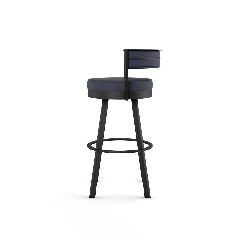 Amisco Browser Upholstered Barstool Navy/Black: Faux Leather, Oval Shape, Steel Frame, 300 lbs Capacity