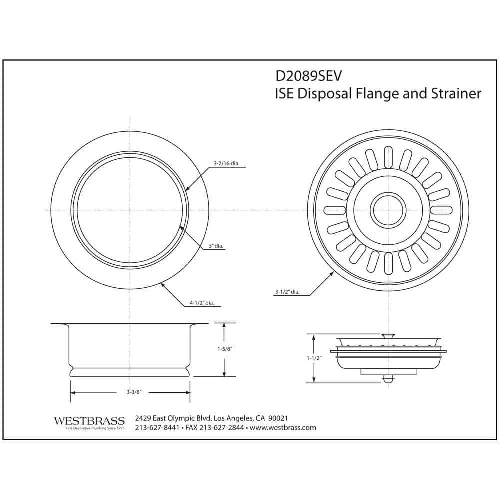 Westbrass D2089SEV-50 3-1/2" Kitchen Sink Waste Disposal Drain Flange and Basket Strainer, Powder Coat White