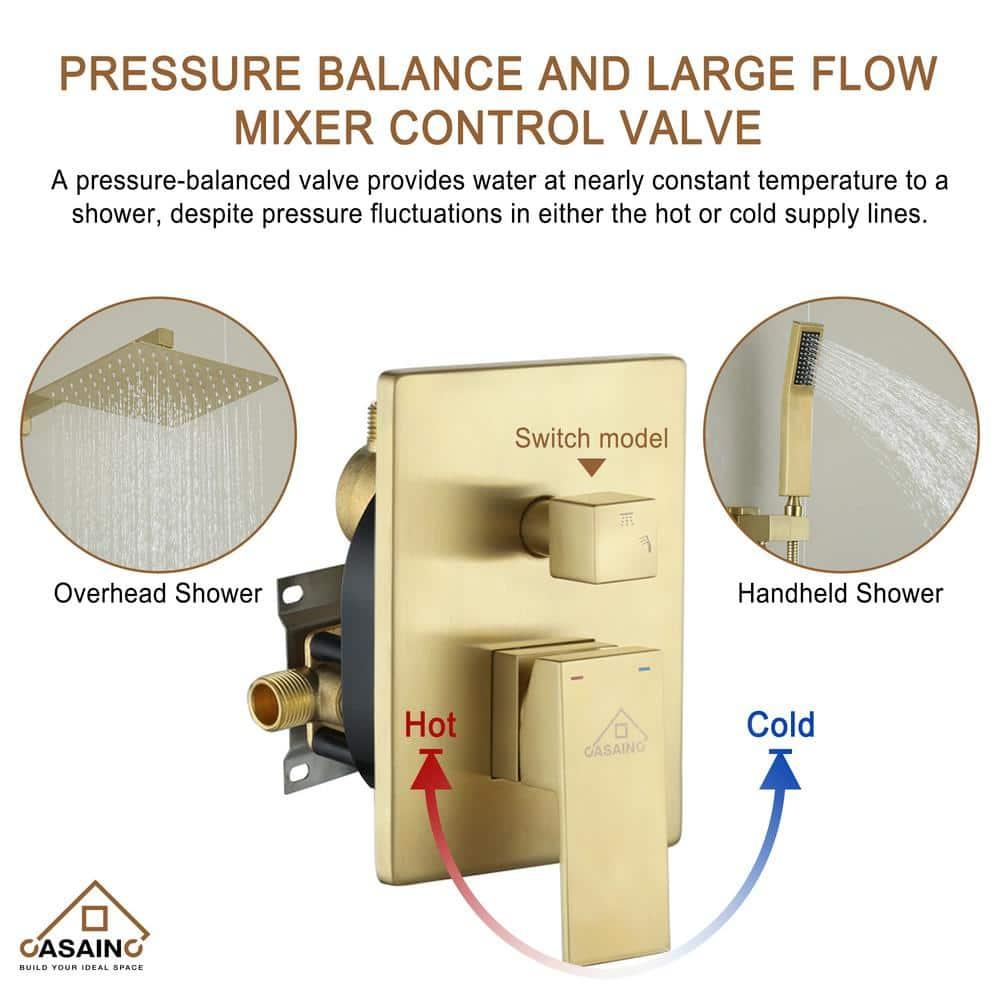 CASAINC 10'' Wall Mounted Shower System with Handheld Sprayer, Brushed Gold