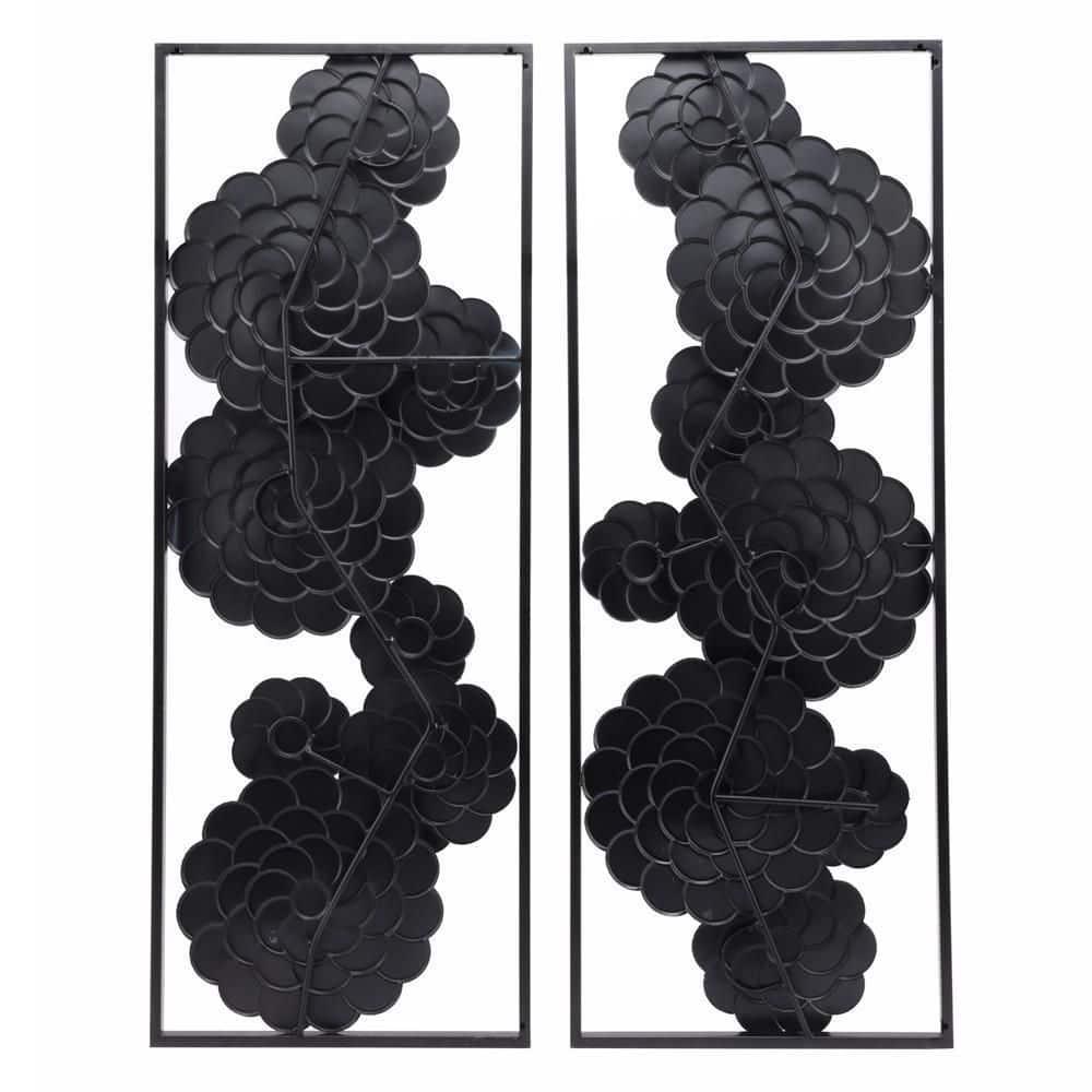 LuxenHome Multi-Color Flowers Metal Rectangular Panels Wall Decor Wall Art, Set of 2 Multicolored