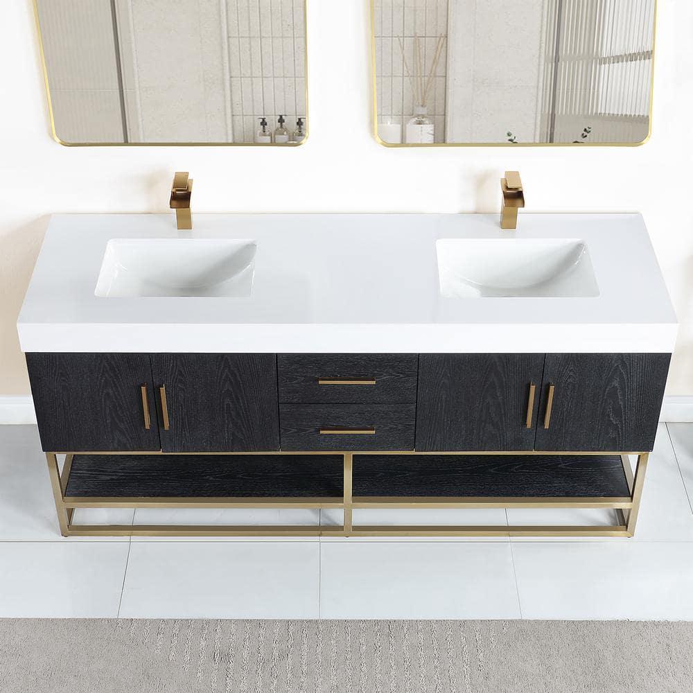 Altair Tocador de 4 Puertas de Madera y Piedra Compuesta de Diseño Bianco en Roble Negro/blanco