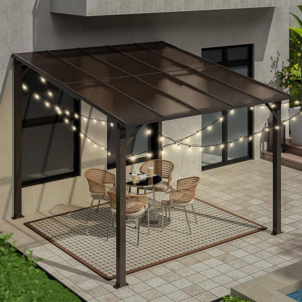 10' x 10' Black Aluminum and Polycarbonate Sloped Patio Gazebo