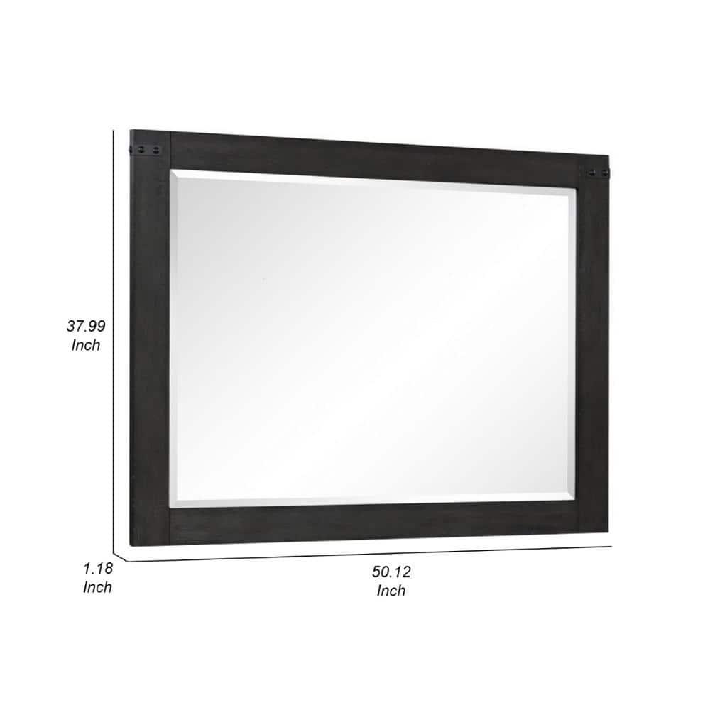 Benjara Galle 38 x 50 Dresser Mirror, Rectangular, Metal Accents, Dark Gray Wood