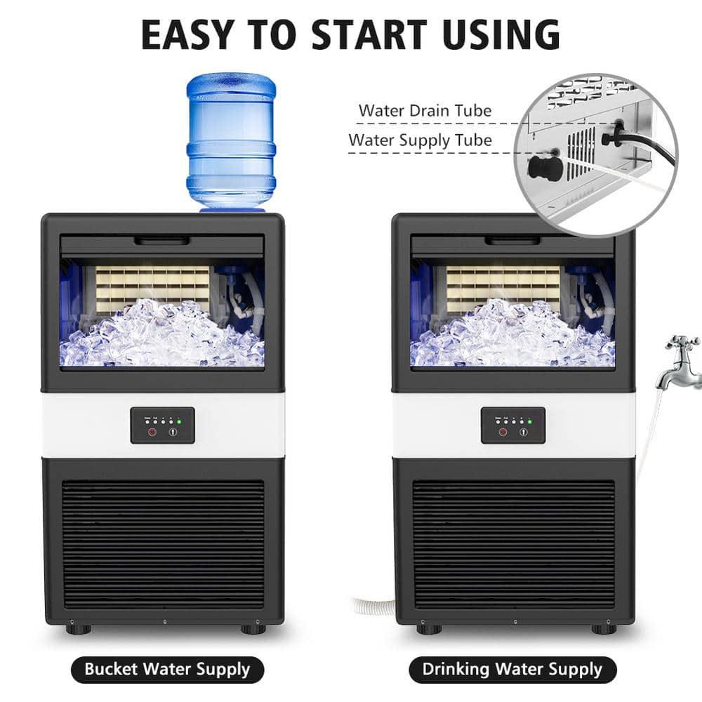 Commercial Ice Maker Machine, 70 LBS/24H Under Counter Large Ice Machine w/ 10 LBS Capacity Ice Storage Bin, 2 Water Inlet Modes, Freestanding & Built in Ice Maker for Bar/Home/Office/Shop, White