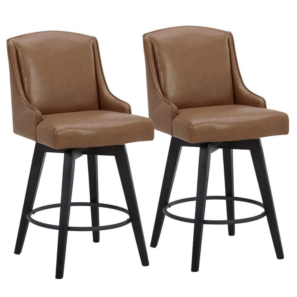 Arceso Bar Stools Set of 2, 26 Inch Swivel Counter Stools with Back, Faux Leather Upholstered Barstools, Solid Wood Legs with Footrest,  for Kitchen