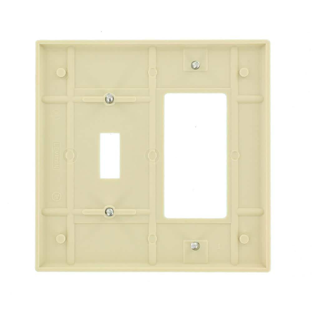Leviton 80605-I Ivory Midway Two Gang Combination Toggle Switch Decora Wall Plate