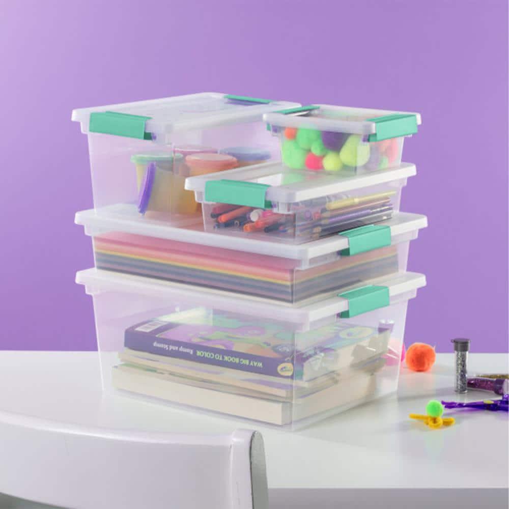 Sterilite Large Clip Box, 5.7 Qt Stackable Storage Bin with Latching Lid, Plastic Container for Home Organization, 12-Pack