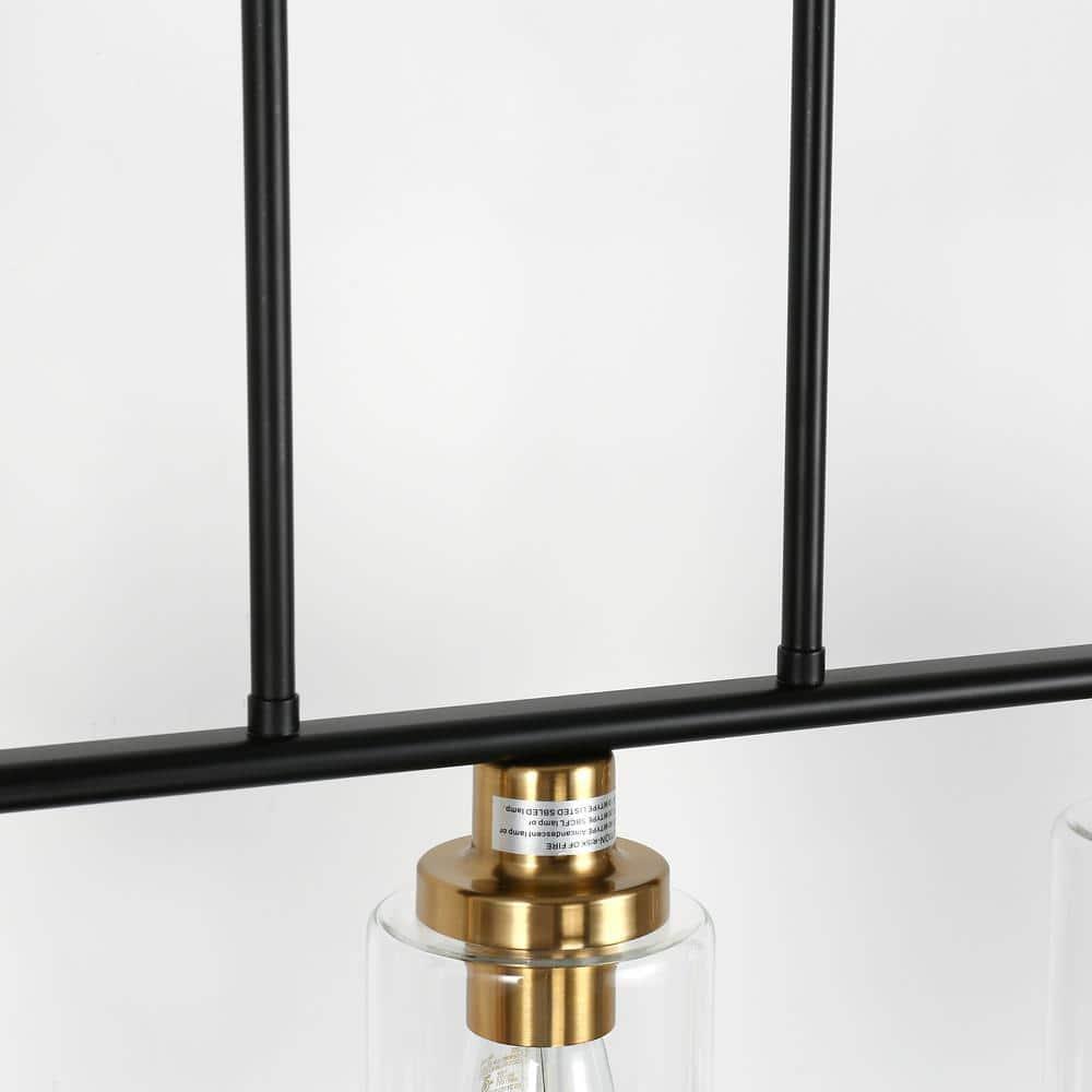 Island Light for Kitchen, 5 Lights Dining Room Lights Fixture with Clear Glass Shade, Matte Black and Gold Finish Pendant Lighting Over Table - ETL Listed