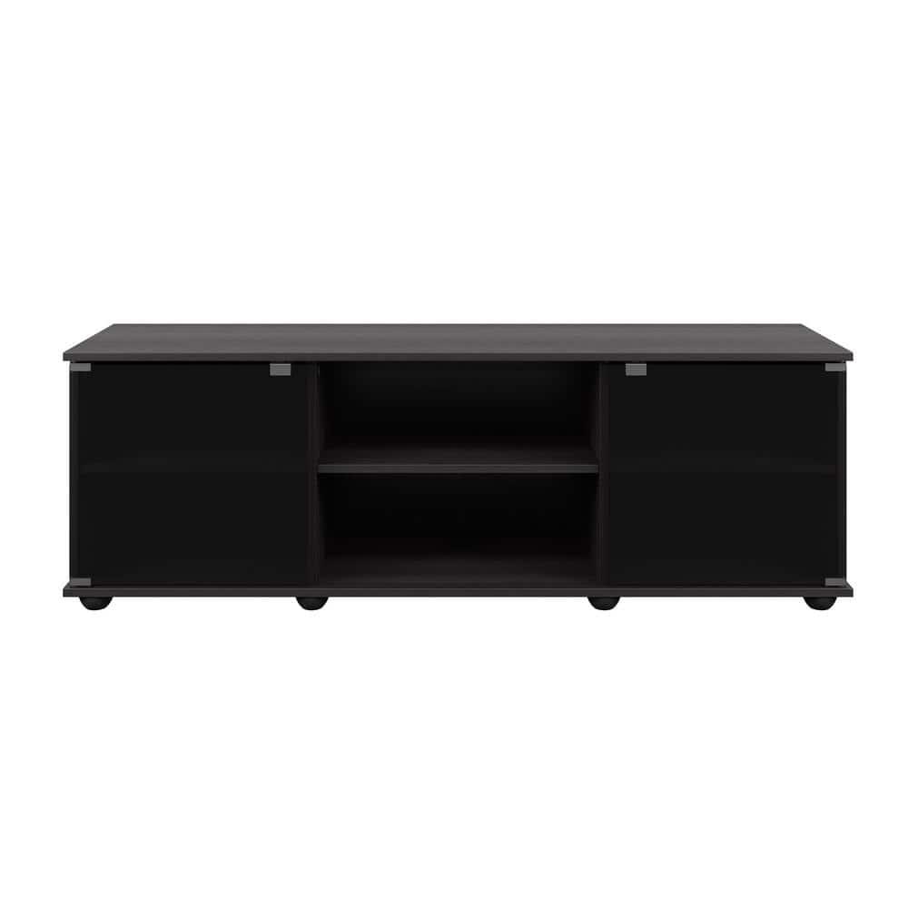 Flat Panel TV Stand for TVs up to 64" Ravenwood Black - CorLiving: Mid-Century Modern, Adjustable Shelves, Cable Management