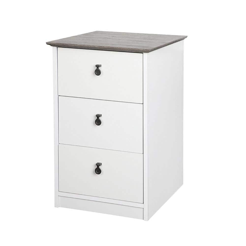 Saint Birch Finley 3-Drawer Cabinet, Gray Oak, White