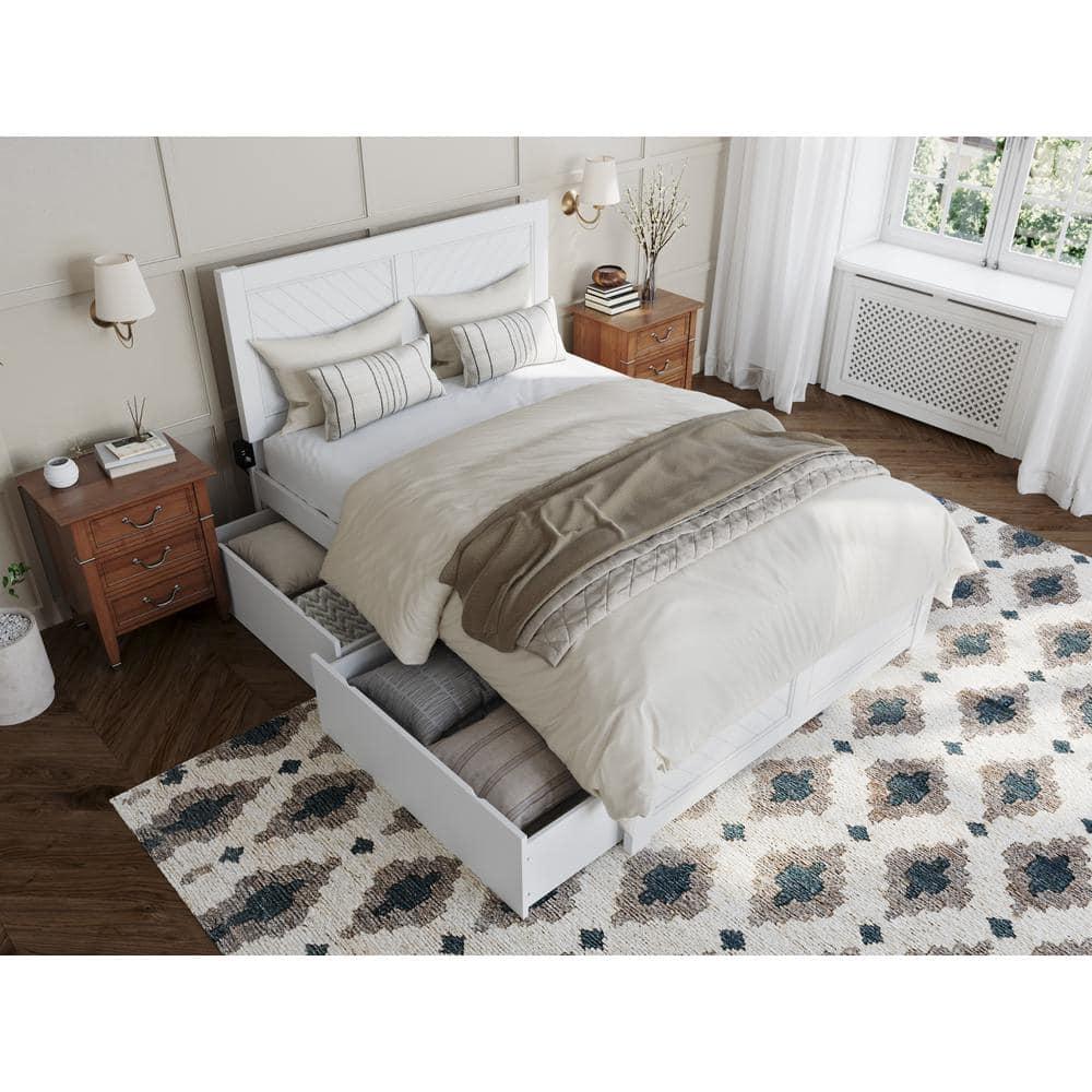 AFI Canyon White Solid Wood Platform Bed with Matching Footboard & Storage Drawers, Full