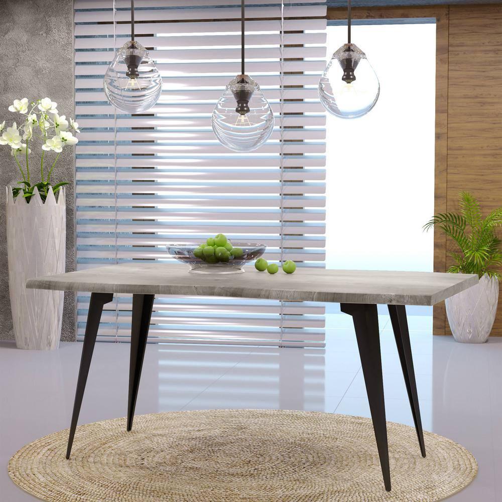 LeisureMod Ravenna Single Modern 63" Rectangular Dining Table with Wavy Edge Wood Top and Metal Legs