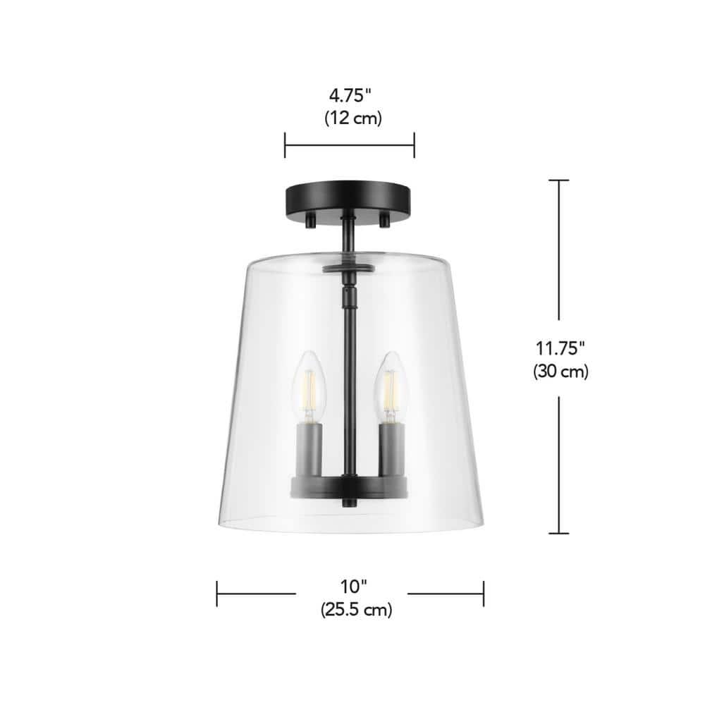 GLOBE Electric 66000083 2-Light Semi-Flush Mount Ceiling Light, Matte Black, Glass Shade, E12 Base Sockets, Ceiling Light Fixture, Home Improvement, Bedroom Lights for Ceiling, Dining Light Fixture