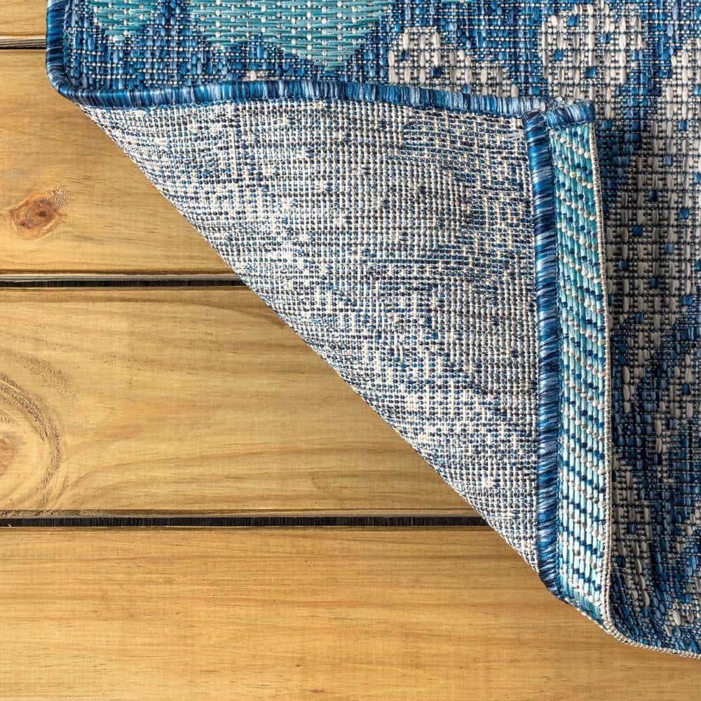 4'x6' Zinnia Modern Floral Textured Weave Indoor/Outdoor Area Rug, Navy/Aqua - JONATHAN Y