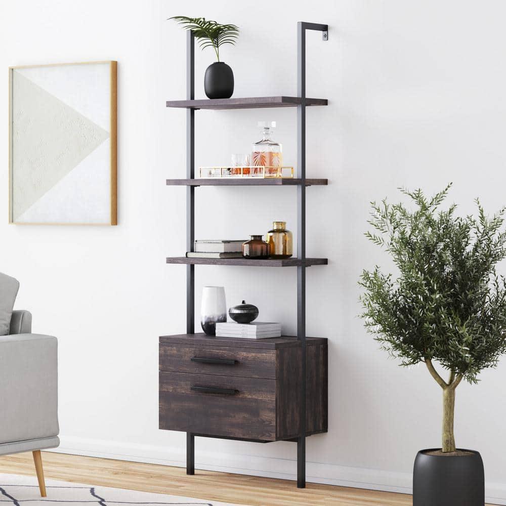 73" Wood Ladder Bookshelf with Storage - Nathan James