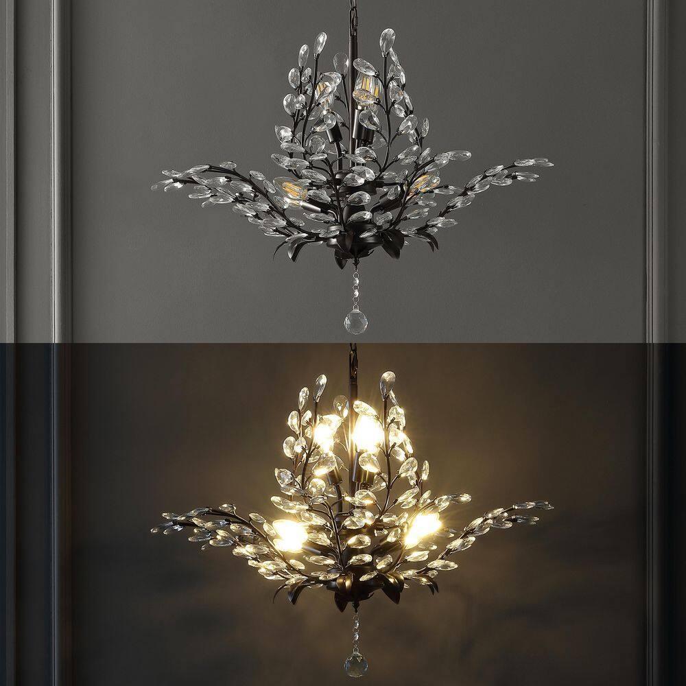 28.5" 7-Light Diantha Contemporary Bohemian Iron/Acrylic LED Pendant Oil Rubbed Bronze/Clear - JONATHAN Y: ETL Listed, Adjustable Height