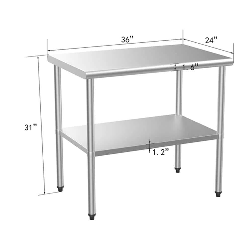 ROVSUN 36'' x 24'' Stainless Steel Table for Prep & Work, Metal Table with Undershelf for Kitchen Restaurant, Home