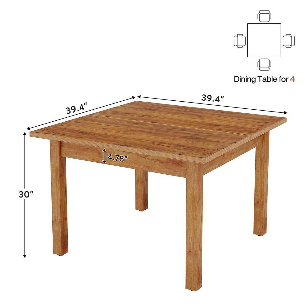 Finmind 39.4 Inches Square Dining Table for 4 People, Wooden Kitchen Table Small Dinner Table with Oak Finish Top and Solid Wood Legs, Oak Brown (Only Table)
